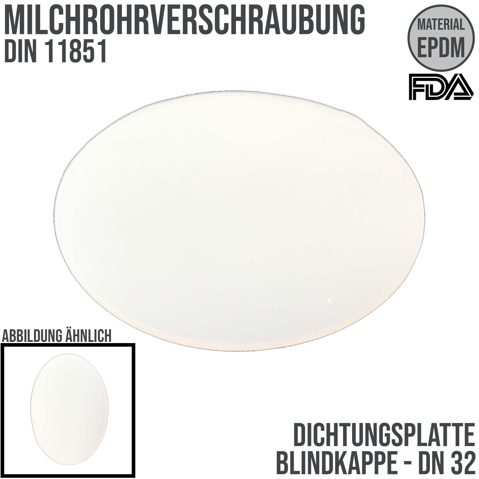 DN 32 Milchrohr DIN 11851 Dichtung Bild Platte Kappe Mutter EPDM FDA weiss