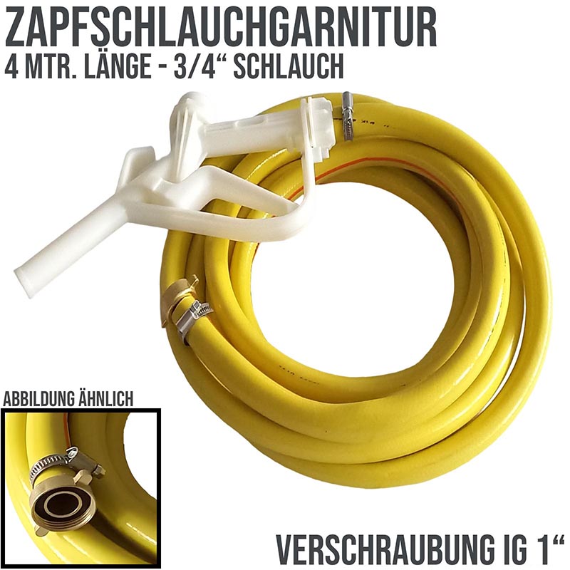 3/4" 19 mm Zapf Schlauch Garnitur mit 2/3 Verschraubung IG 1" - 4 m (PP Pistole weiss) - PN 5 bar