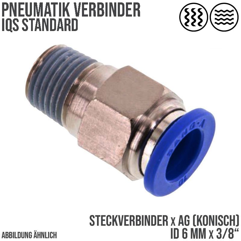 6 mm x 3/8" Pneumatik Steck Verbinder IQS Außengewinde konisch - PN 20 bar