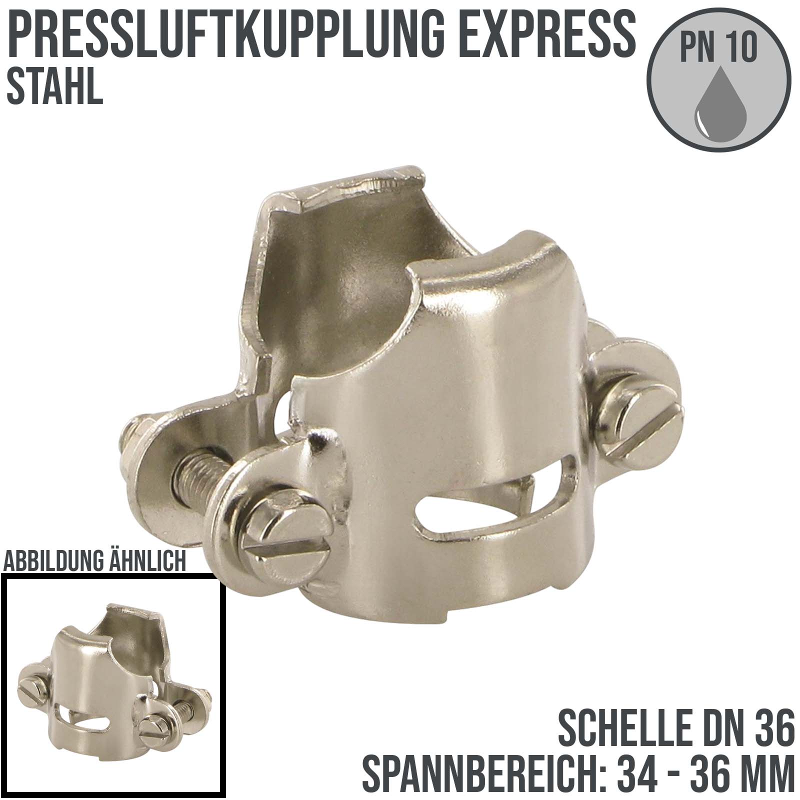 34 - 36 mm Schlauchschelle Pressluft Klauen Kupplung Express Stahl DN 36