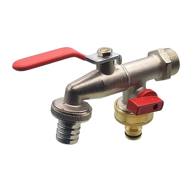 3/4" Messing Auslauf Ventil Hahn 2-fach Auslass 19 mm Tülle Click System PN 10 bar