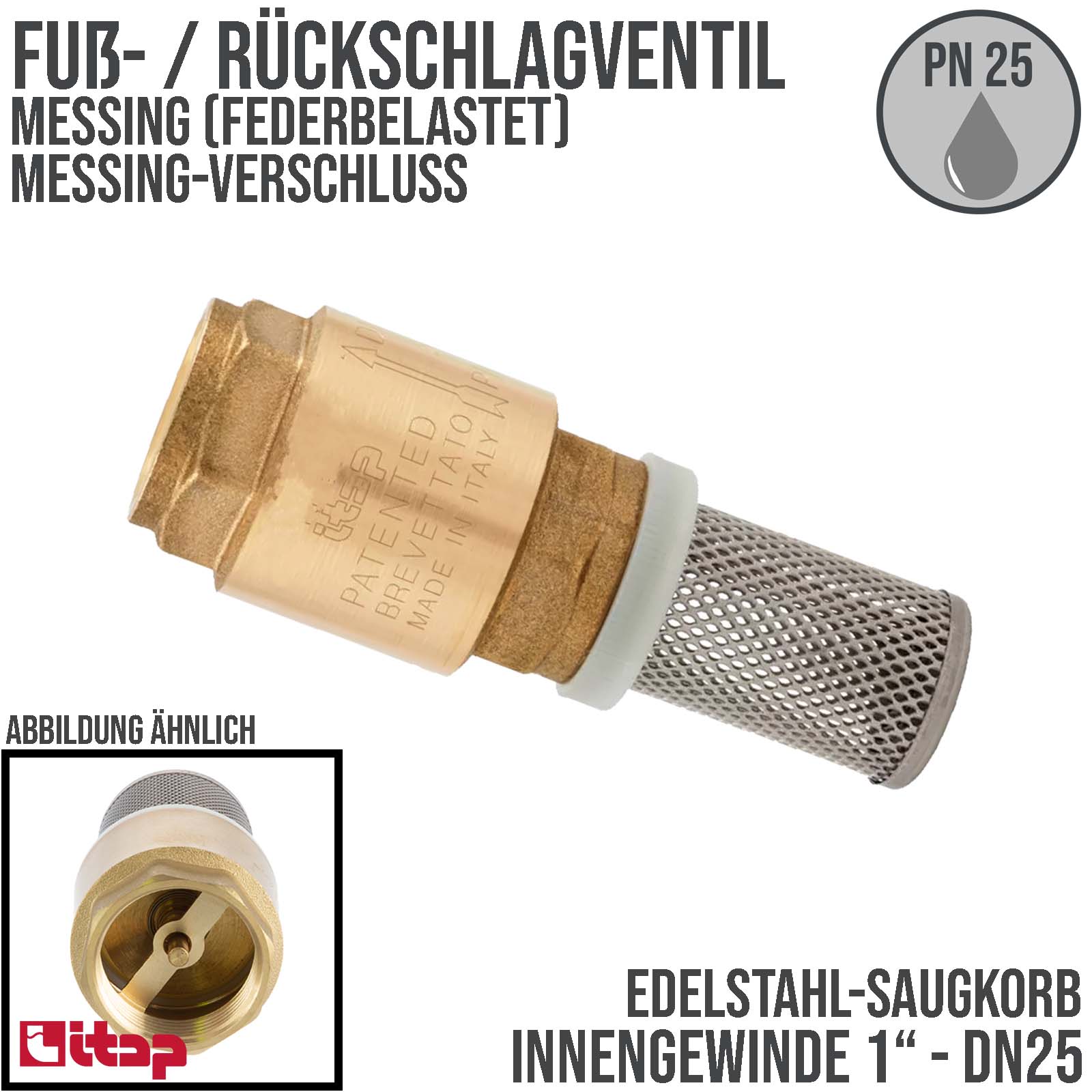 1" Zoll Itap Fuß Rückschlag Absperr Ventil Messing Edelstahl Saugkorb Messing Verschluss Typ 105 - PN 25 bar