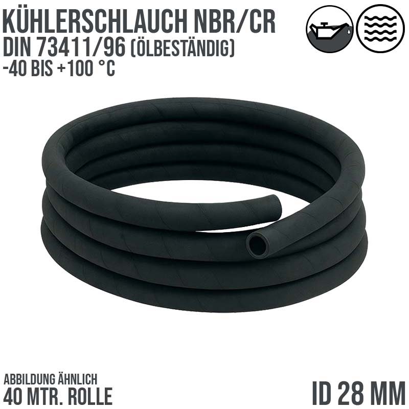 28 x 37 mm Kühler Heißwasser Universal Schlauch NBR/CR ölbeständig (ähnl. DIN73411/96) schwarz - PN 5 bar - 40 m