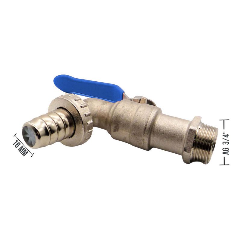 3/4" Edelstahl AISI 316 Auslauf Kugel Wasser Hahn Ventil Aussengewinde Tülle 16mm - PN 10 bar