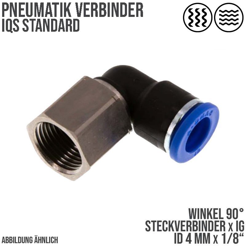 4 mm x 1/8" Pneumatik Steck Verbinder Winkel 90° IQS Innengewinde - PN 20 bar