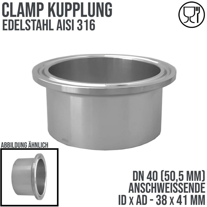 DN 40 CLAMP Kupplung 50,5 mm DIN 32676 Anschweissende ID 38 x AD 41 mm - PN 16 bar