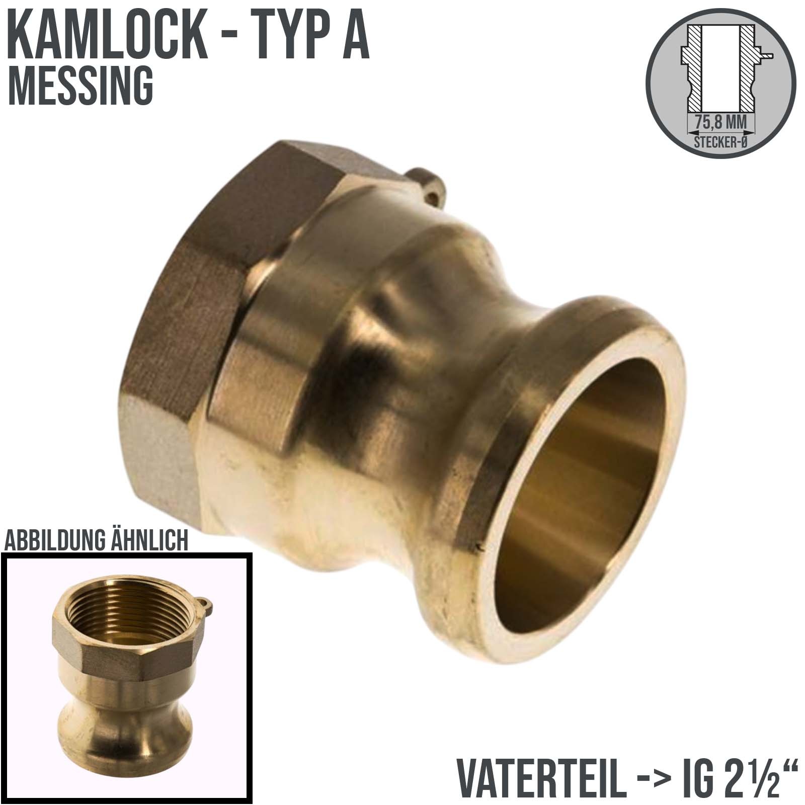 Kamlock Typ A - Vaterteil Messing - 75,8 mm Stecker mit Innengewinde (IG) 2 1/2" Zoll DN 65 - PN 10 bar