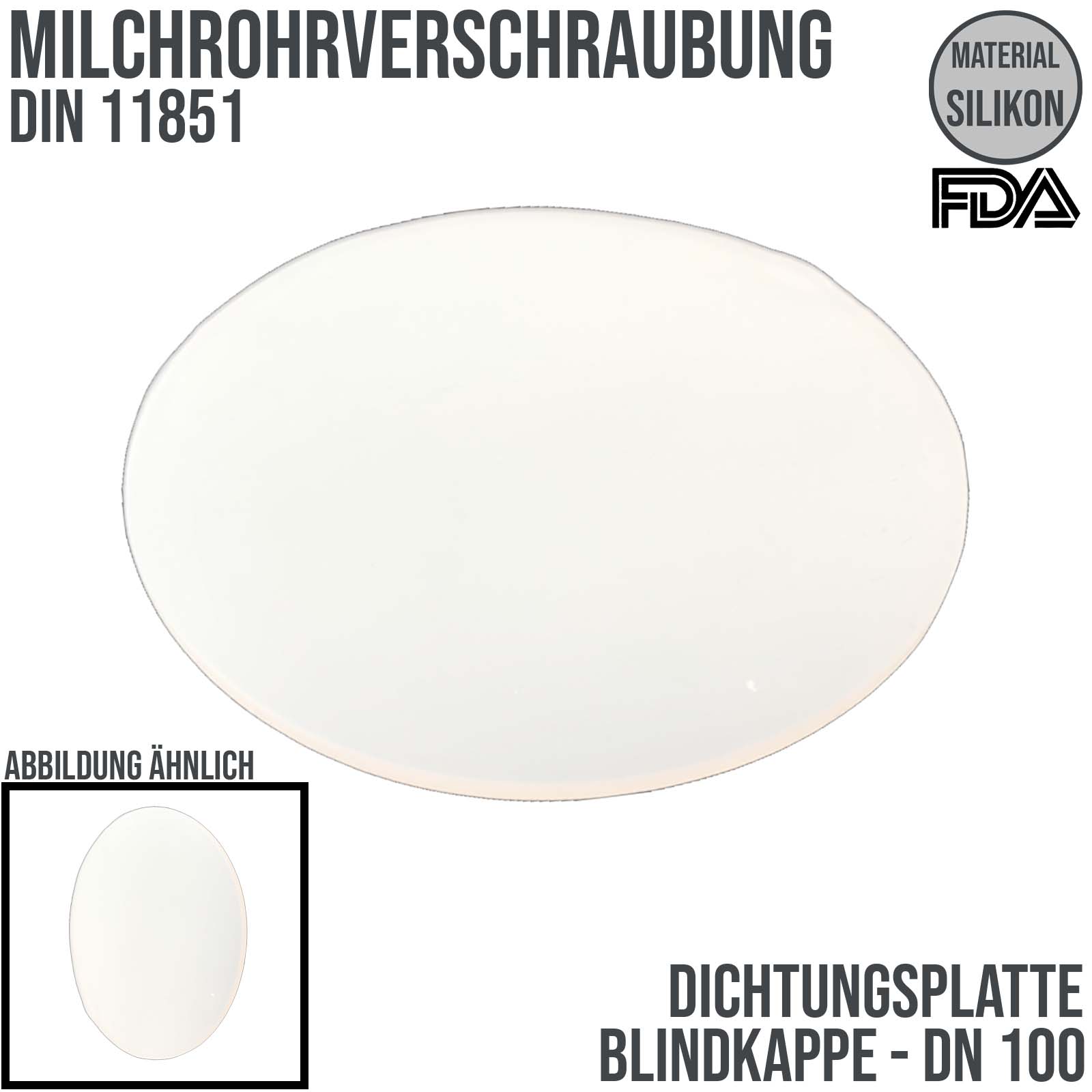DN 100 Milchrohr DIN 11851 Dichtung Bild Platte Kappe Mutter Silikon FDA weiss