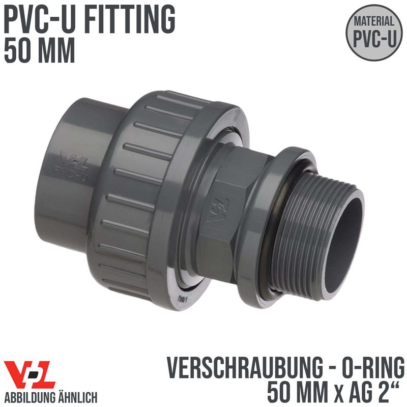 50 mm VDL PVC Klebe Fitting Verschraubung Außengewinde O-Ring Muffe Muffe 50 mm x 2" - PN 10 bar