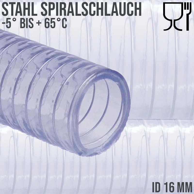 16 mm 5/8" Zoll Saug Ansaug Druck Abwasser Pumpen Schlauch Stahlspirale transparent PN 11 bar