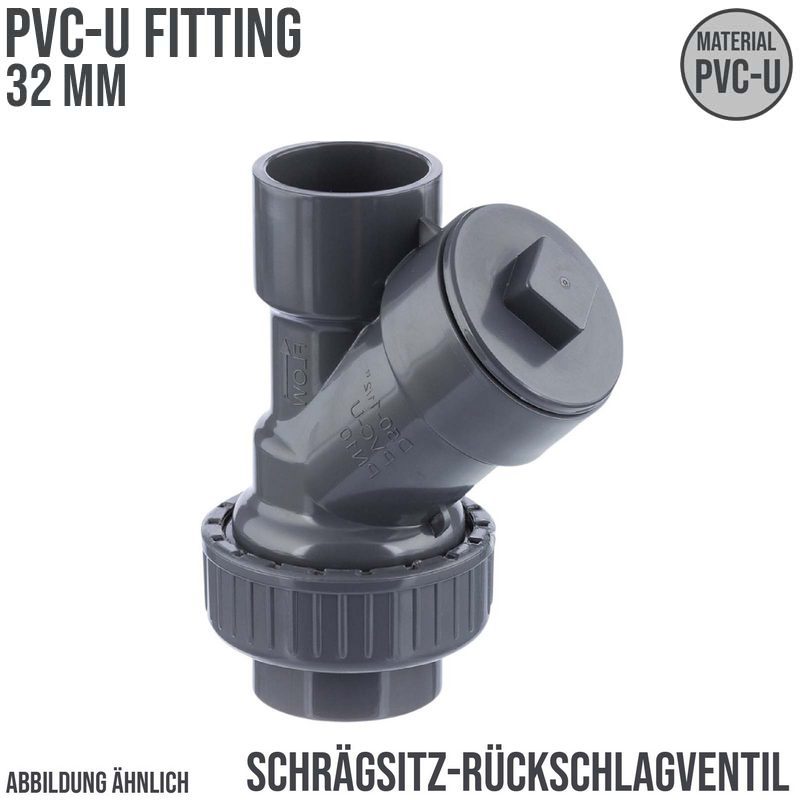 32 mm PVC Rückschlag Schrägsitz Y Ventil Kugel Klebe Muffe grau - PN 10 bar
