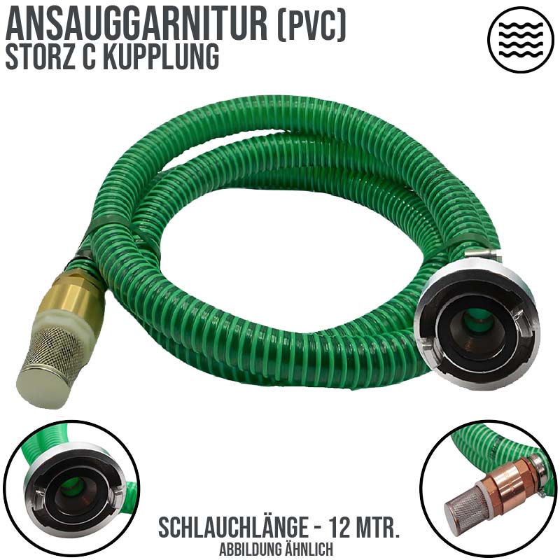 19 mm 3/4" Zoll Ansaug Saug Schlauch Pumpen Garnitur STORZ C Kupplung grün - 12 m