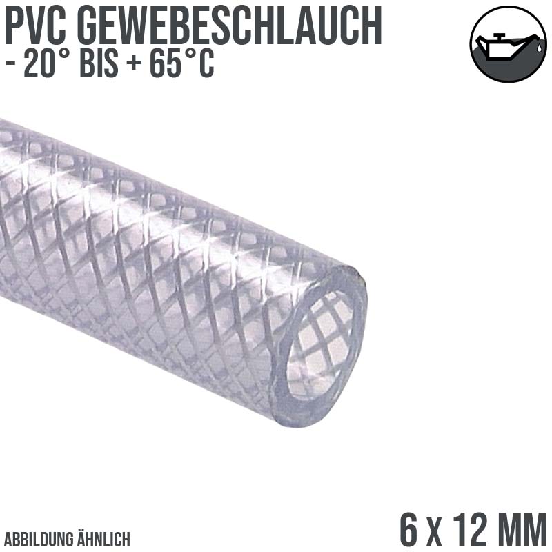 6 x 12 mm Gewebe Druck Öl Universal Wasser Luft Kompressor Schlauch klar PN 25 bar