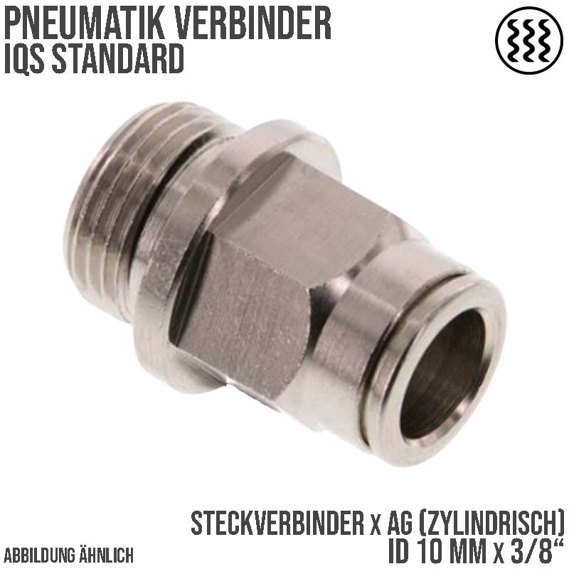 10 mm x 3/8" Pneumatik Schnell Steck Verbinder IQS MSV Messing Außengewinde zylindrisch - PN 16 bar