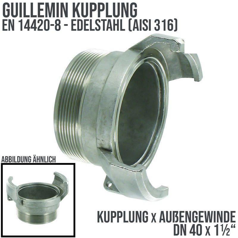 DN 40 Guillemin Kupplung BSPP Außengewinde AG 1 1/2" Edelstahl AISI 316 - PN 16 bar