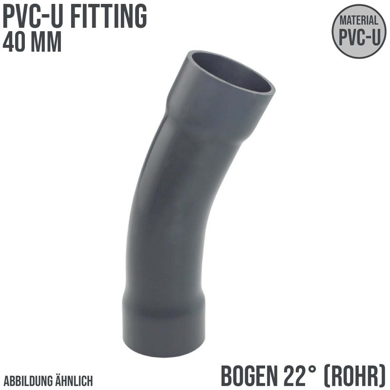 40 mm PVC Klebe Fitting Bogen Winkel 22° (Rohr) Muffe Verbinder - PN 10 bar
