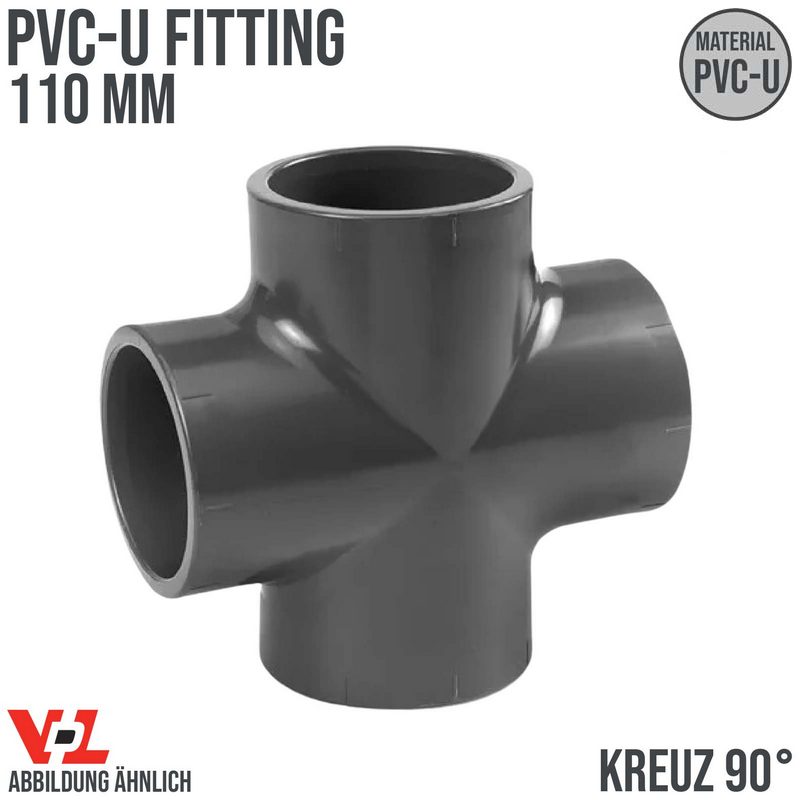 110 mm VDL PVC Klebe Fitting Kreuz Stück 90° Winkel Muffe Verbinder - PN 10 bar