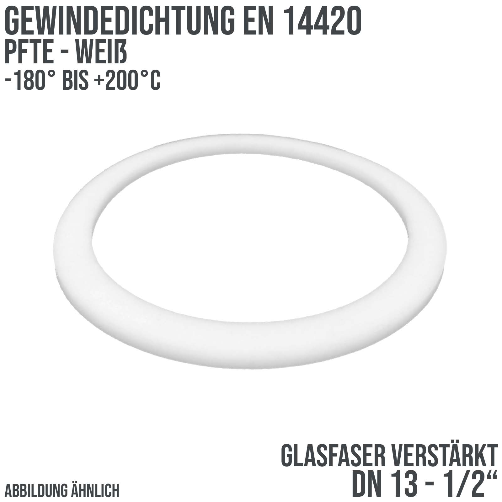 1/2" Zoll Gewindedichtung EN 14420 Teflon (PTFE) glasfaser weiß DN 13