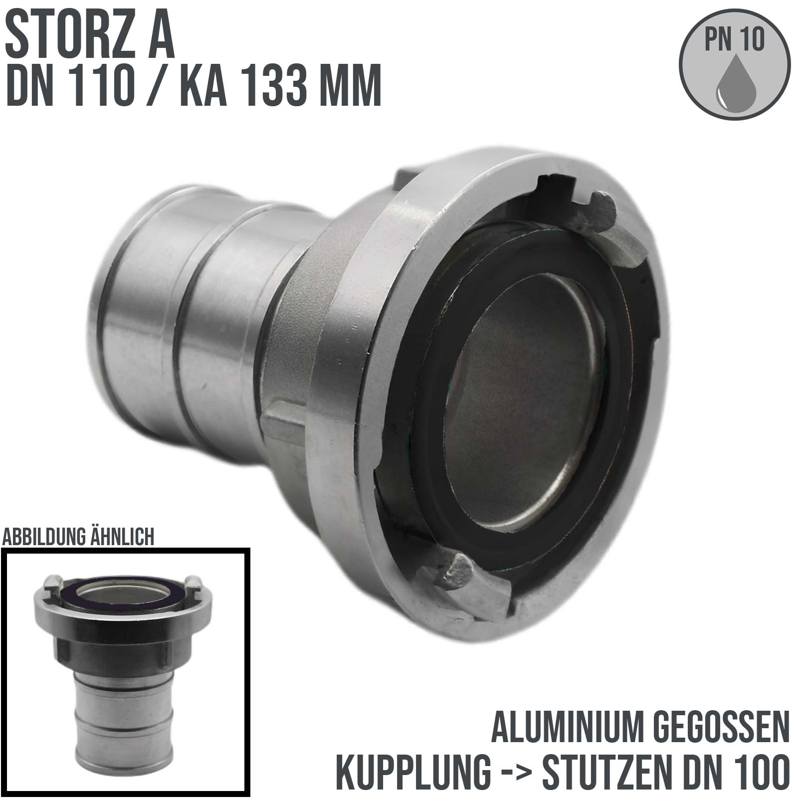 STORZ A DN110 KA133 Saug Kupplung -> Stutzen Tülle DN100 Bau Feuerwehr Schlauch PN 10 bar