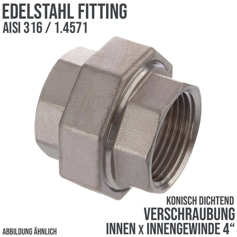 4" Edelstahl Fitting V4A AISI 316 Nr. 340 - Verschraubung Innengewinde IG konisch dichtend - PN 16 bar