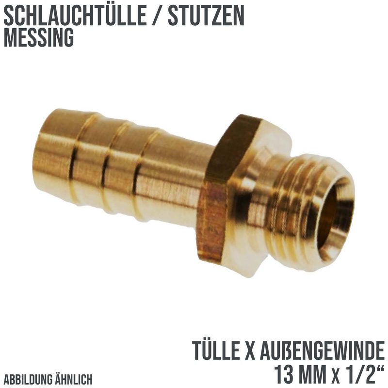 13 mm x 1/2" Zoll Schlauch Tülle Stutzen Außengewinde AG Nippel Messing Fittings - PN 30 bar