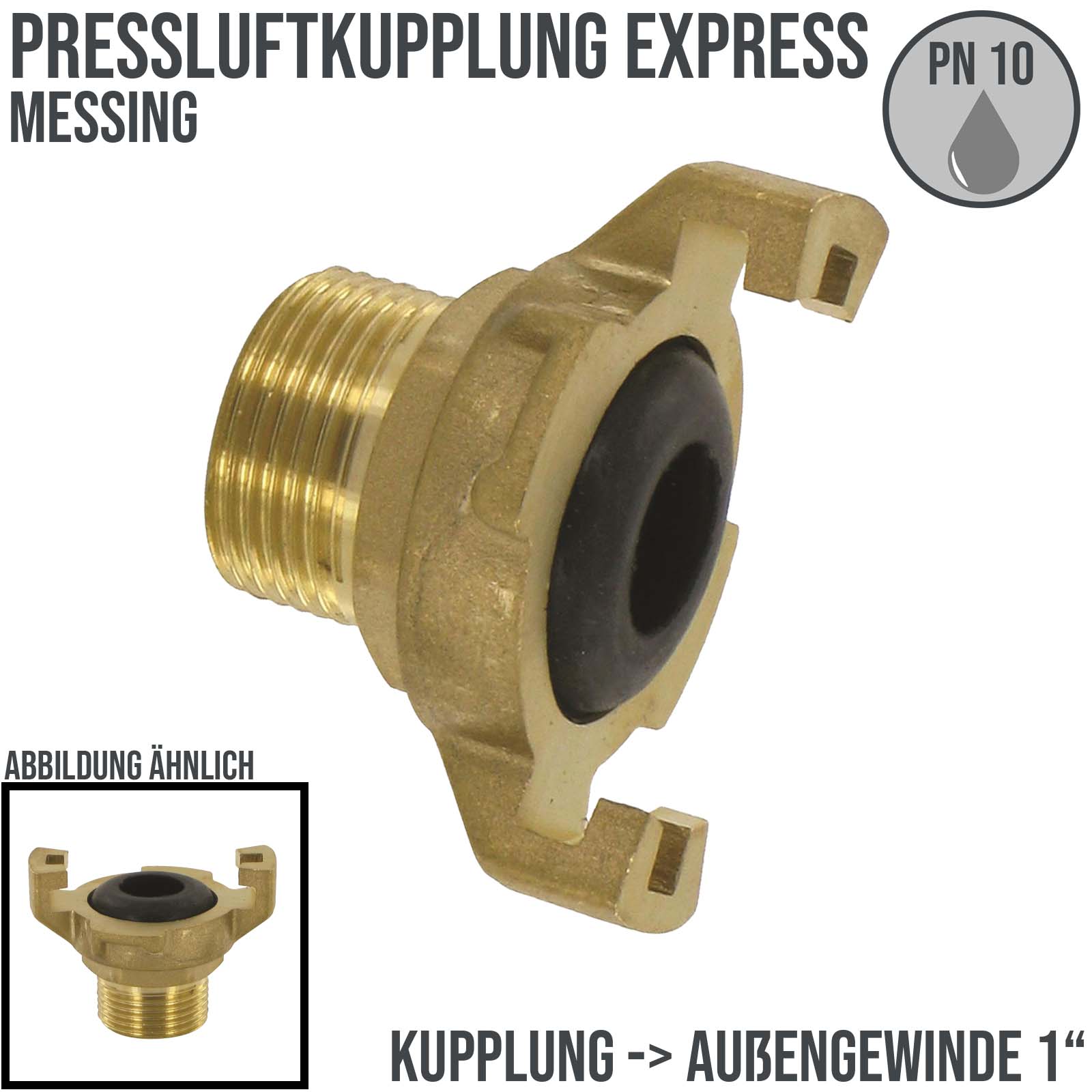 1" Pressluft Klauen Kupplung Express Messing Abstand 41 mm BSPP Außengewinde AG - PN 10 bar