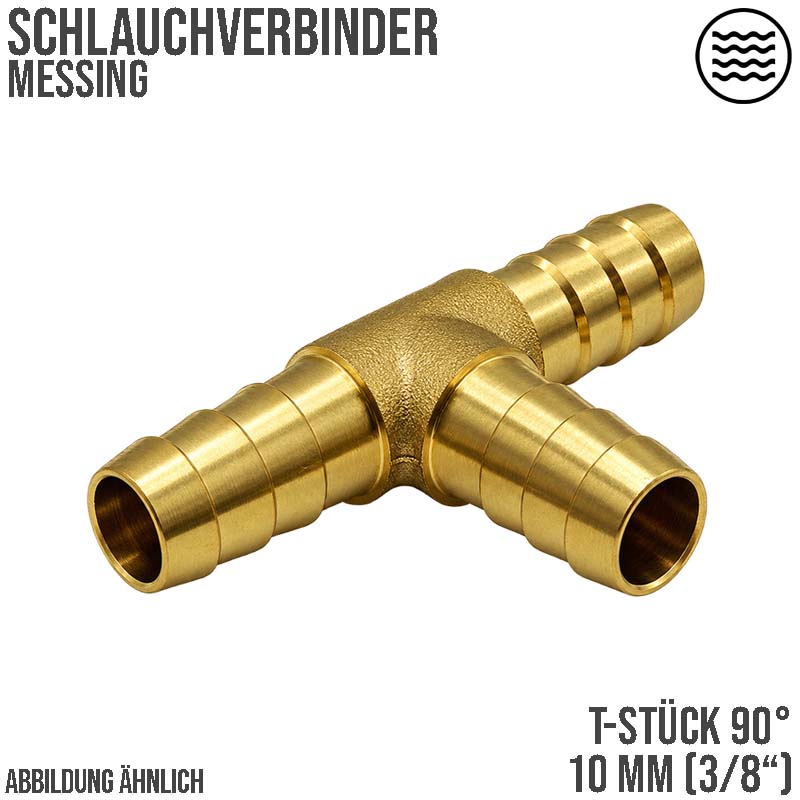10 mm - 3/8" Zoll T-Stück Schlauch Verbinder Verteiler Tülle Kupplung Reparatur Messing PN 10 bar