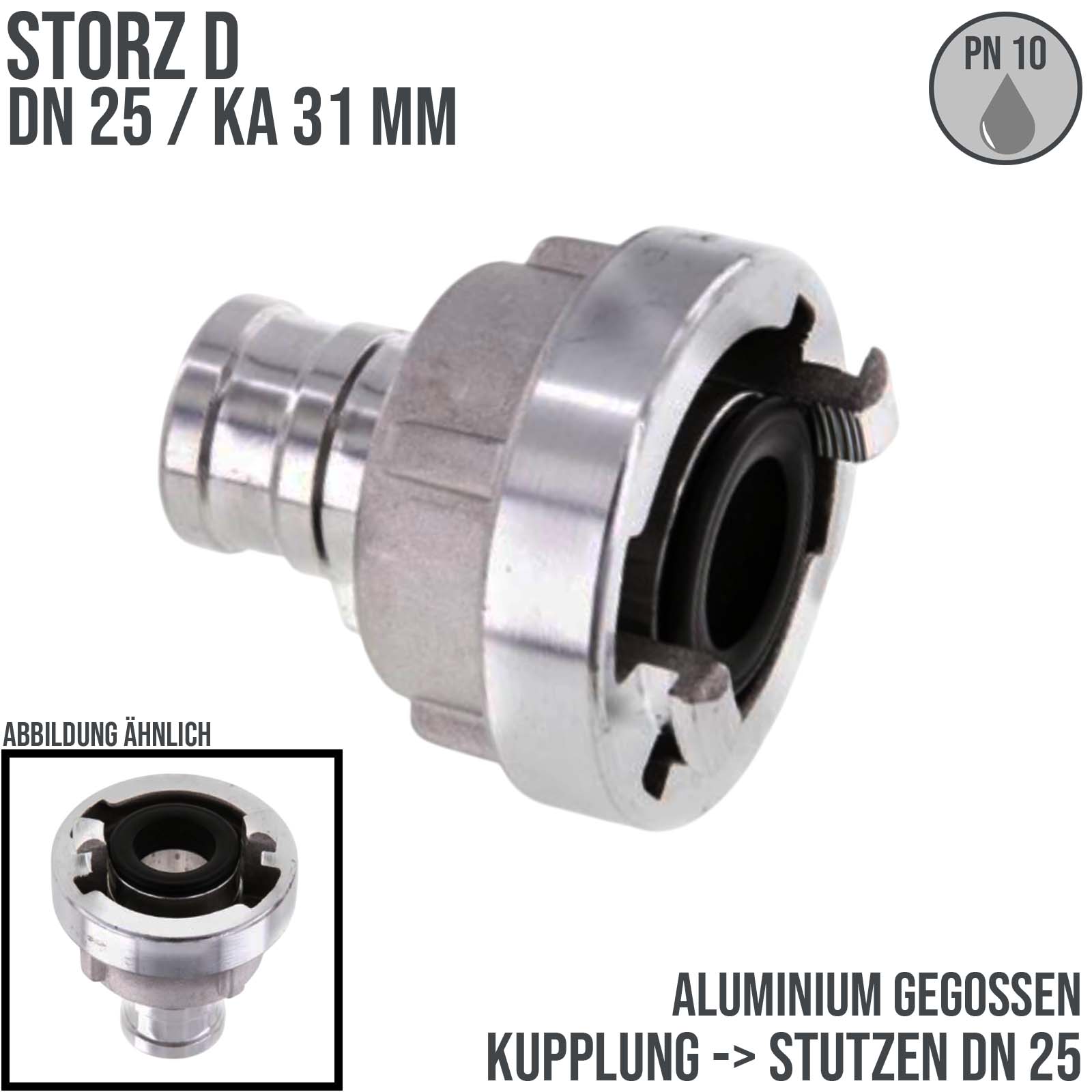 STORZ D DN 25 KA 31 Saug Druck Kupplung -> Stutzen Tülle 25 mm Bau Feuerwehr Schlauch - PN 10 bar