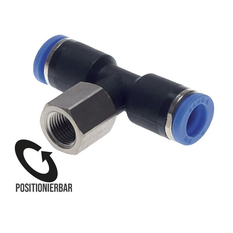 10 mm x 1/2" Pneumatik Steck Verbinder T-Stück 90° IQS Innengewinde - PN 20 bar