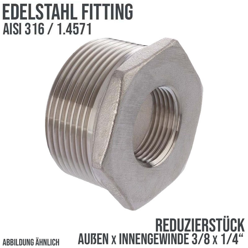 3/8" Edelstahl Fitting V4A AISI 316 Nr. 241 - Reduktionsstück Außen x Innengewinde - 3/8 "x 1/4" - PN 16 bar