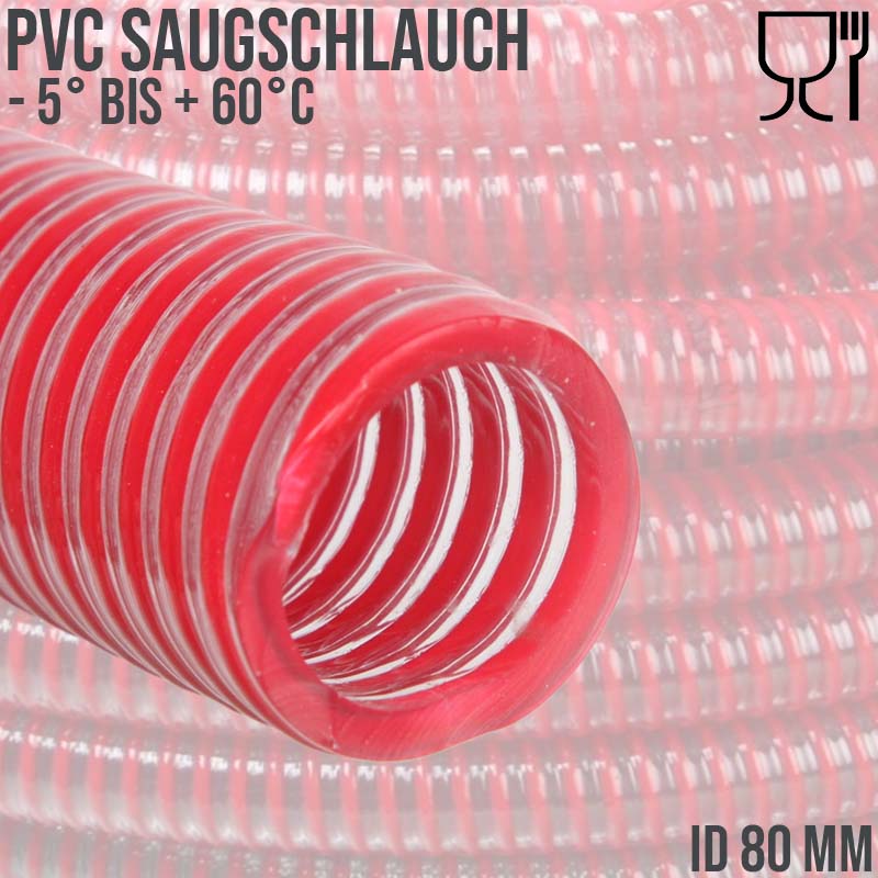 80 mm Saug Ansaug Spiral Förder Pumpen Wein Alkohol Milch Schlauch rot - PN 7 bar