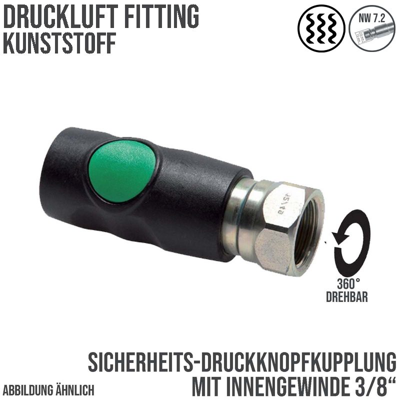 Druckluft Sicherheits Kupplung drehbar Kunststoff NW 7.2 Innengewinde IG 3/8" - PN 12 bar