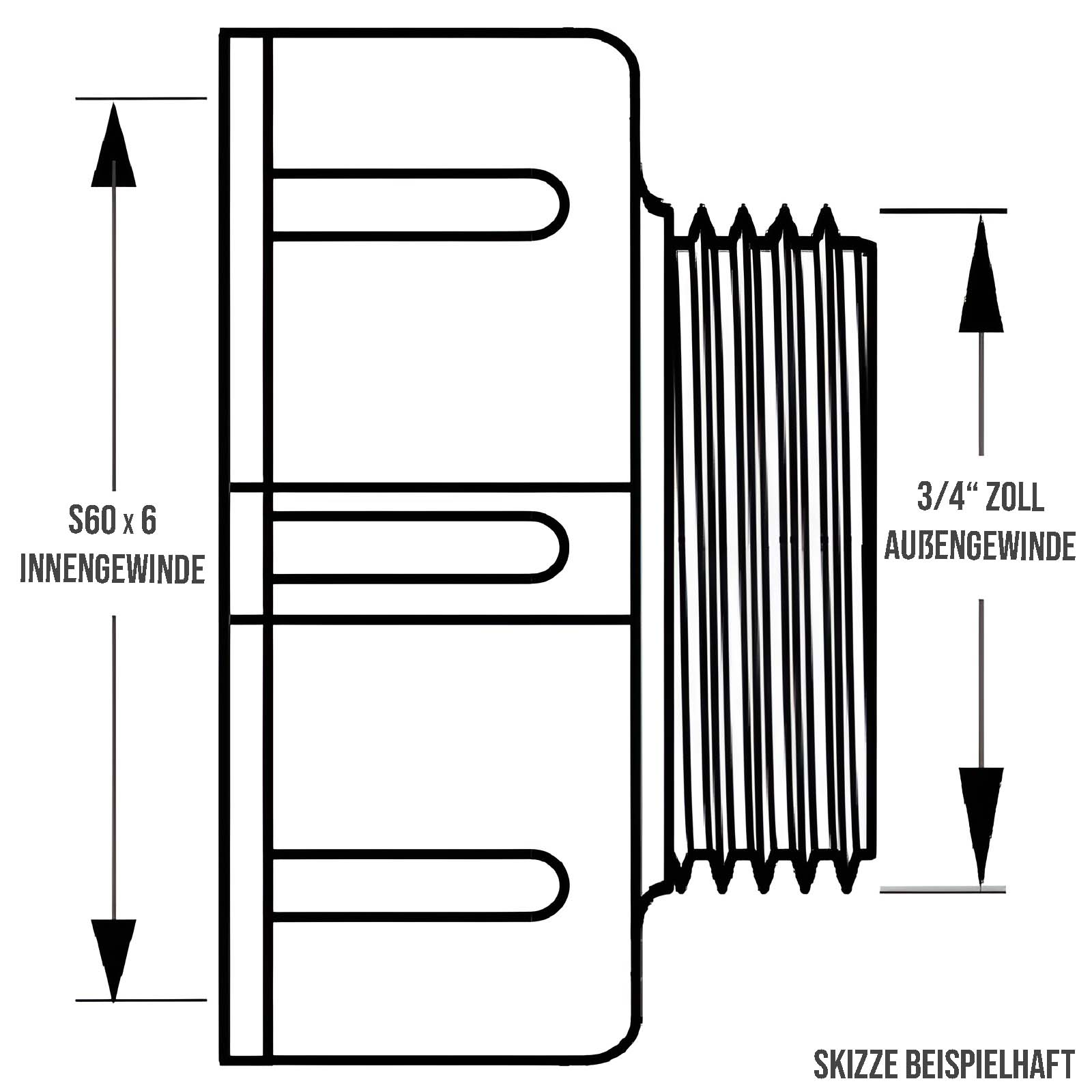 S60 x 6 IBC Adapter mit Außengewinde AG 3/4" Container Fass Tank Zubehör PN10 bar 
