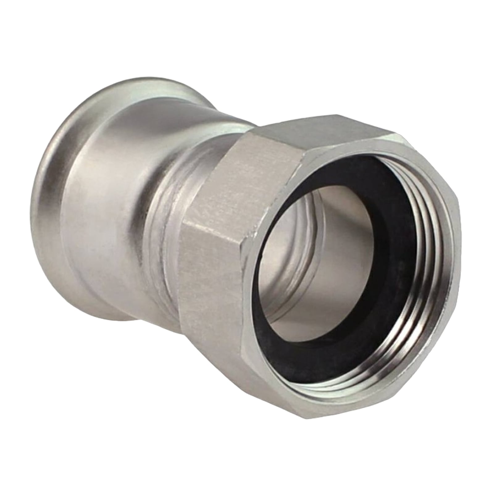 54 mm x 2" Verschraubung Press Muffe x Überwurf Innengewinde Edelstahl AISI 316 Fittings PN 16 bar