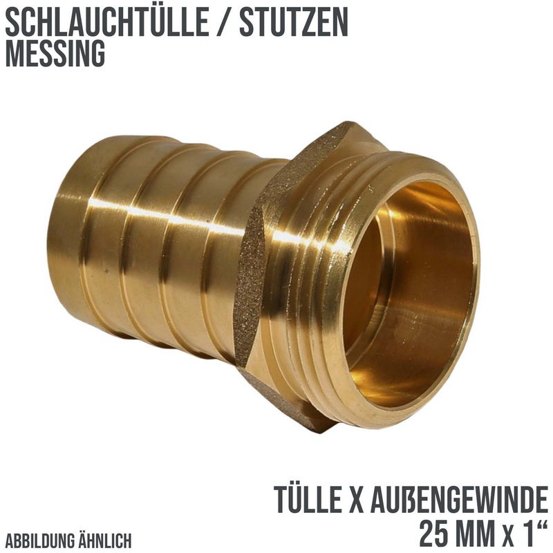 25 mm x 1" Zoll Schlauch Tülle Stutzen Außengewinde AG Nippel Messing Fittings - PN 30 bar