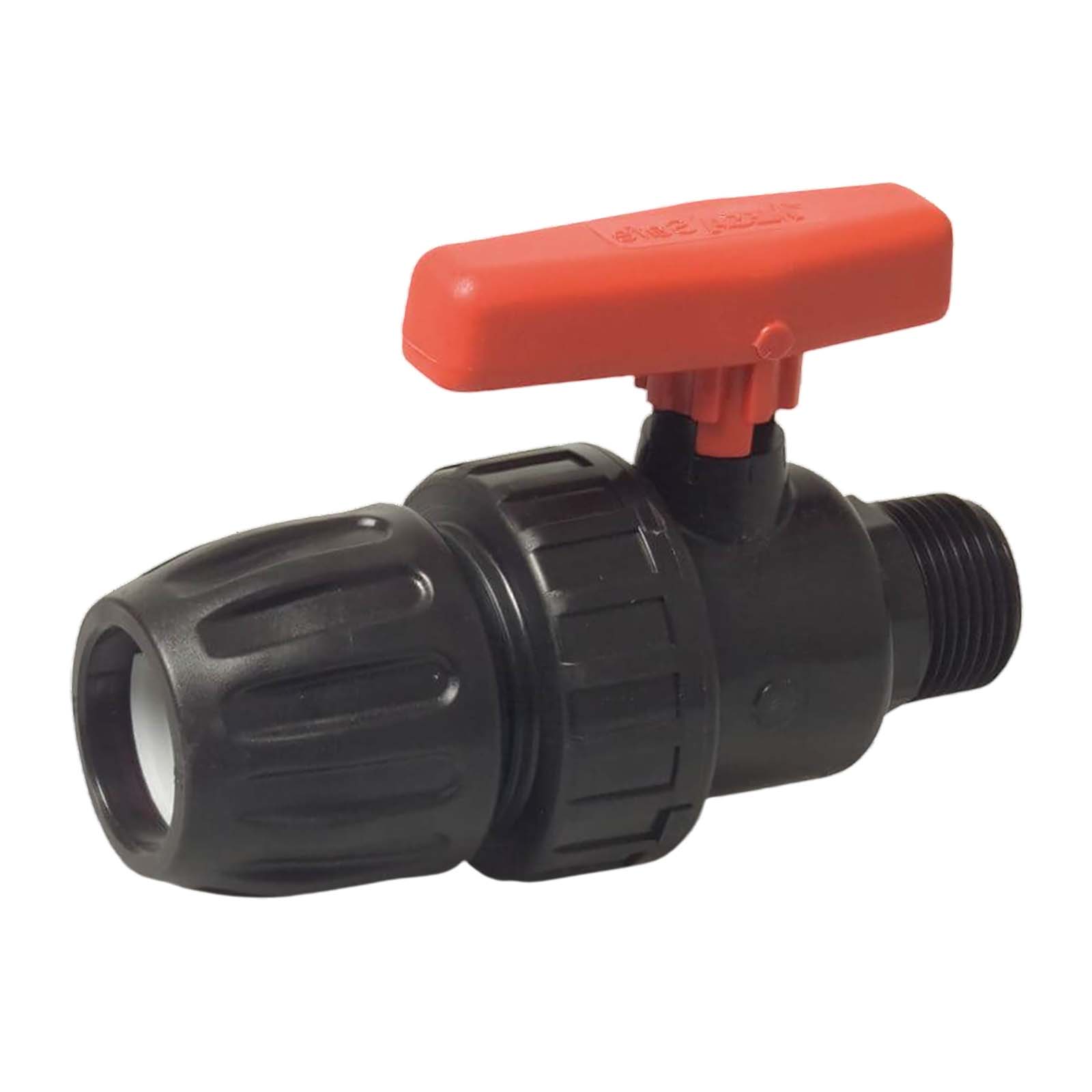 50 mm PE PP Kugelhahn Klemm Muffe Kupplung Außengewinde AG schwarz/rot - PN 10 bar
