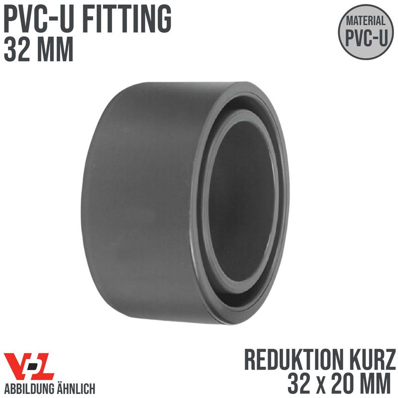 32 x 20 mm VDL PVC Klebe Fitting Reduktion kurz Muffe Verbinder - PN 16 bar