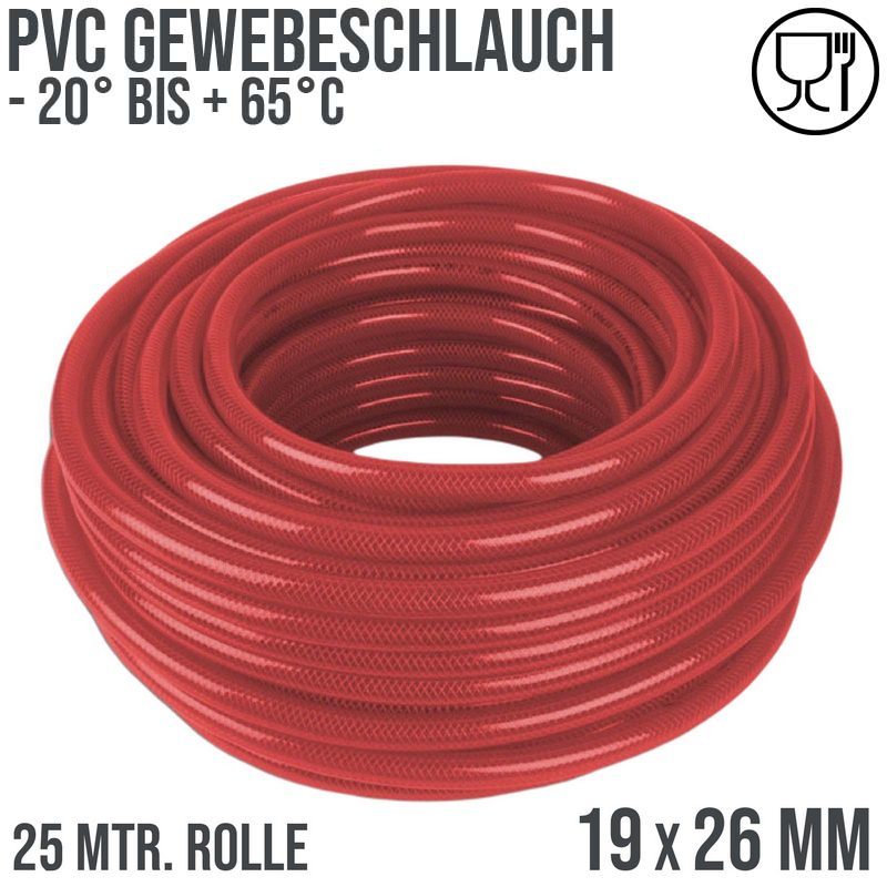 19 x 26 mm Gewebe Druckluft Universal Wasser Luft Kompressor Schlauch rot PN 11 bar - 25 m