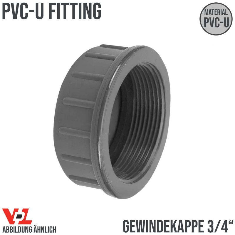 20 mm VDL PVC Klebe Fitting Gewinde Kappe 3/4" Muffe Verbinder - PN 10 bar
