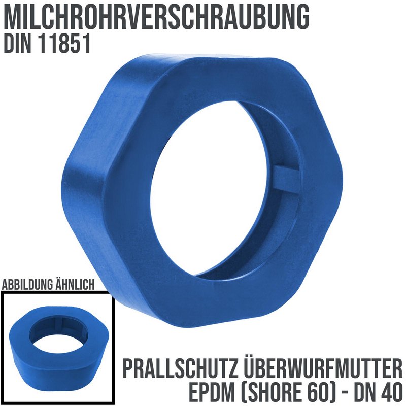 DN 40 Milchrohr Verschraubung DIN 11851 Prallschutz Überwurfmutter Gummi EPDM - blau