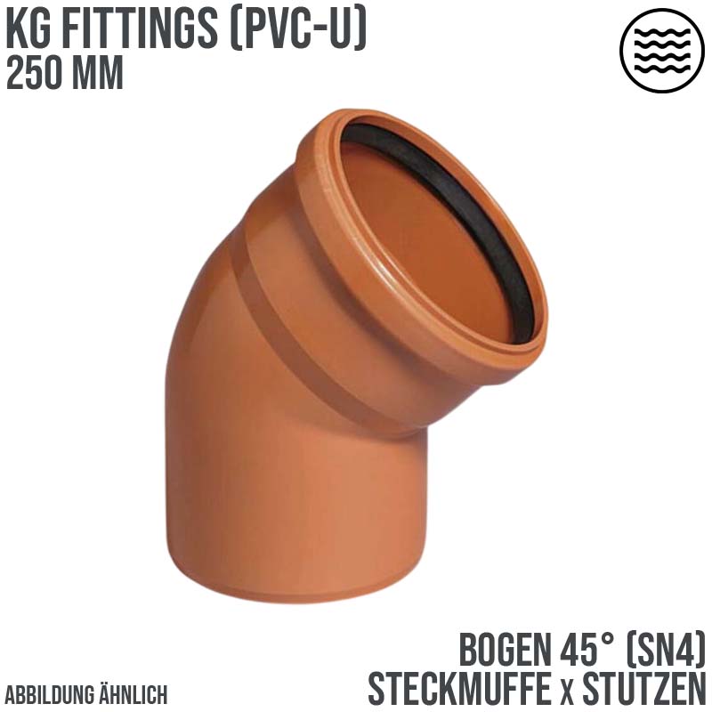 250 mm PVC Bogen 45° Abzweig Abfluß Abwasser HT KG Rohr SN4 Steckmuffe x Stutzen rostbraun