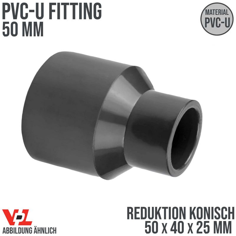 50 x 40 x 25 mm VDL PVC Klebe Fitting Reduktion konisch Muffe Verbinder - PN 16 bar