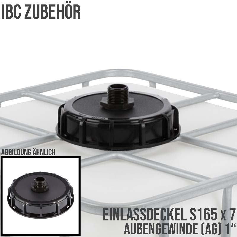 S165 x 7 DN 150 (AD 187 mm) 1-fach Außengewinde AG IBC Container Einlass Deckel Verschluss - schwarz