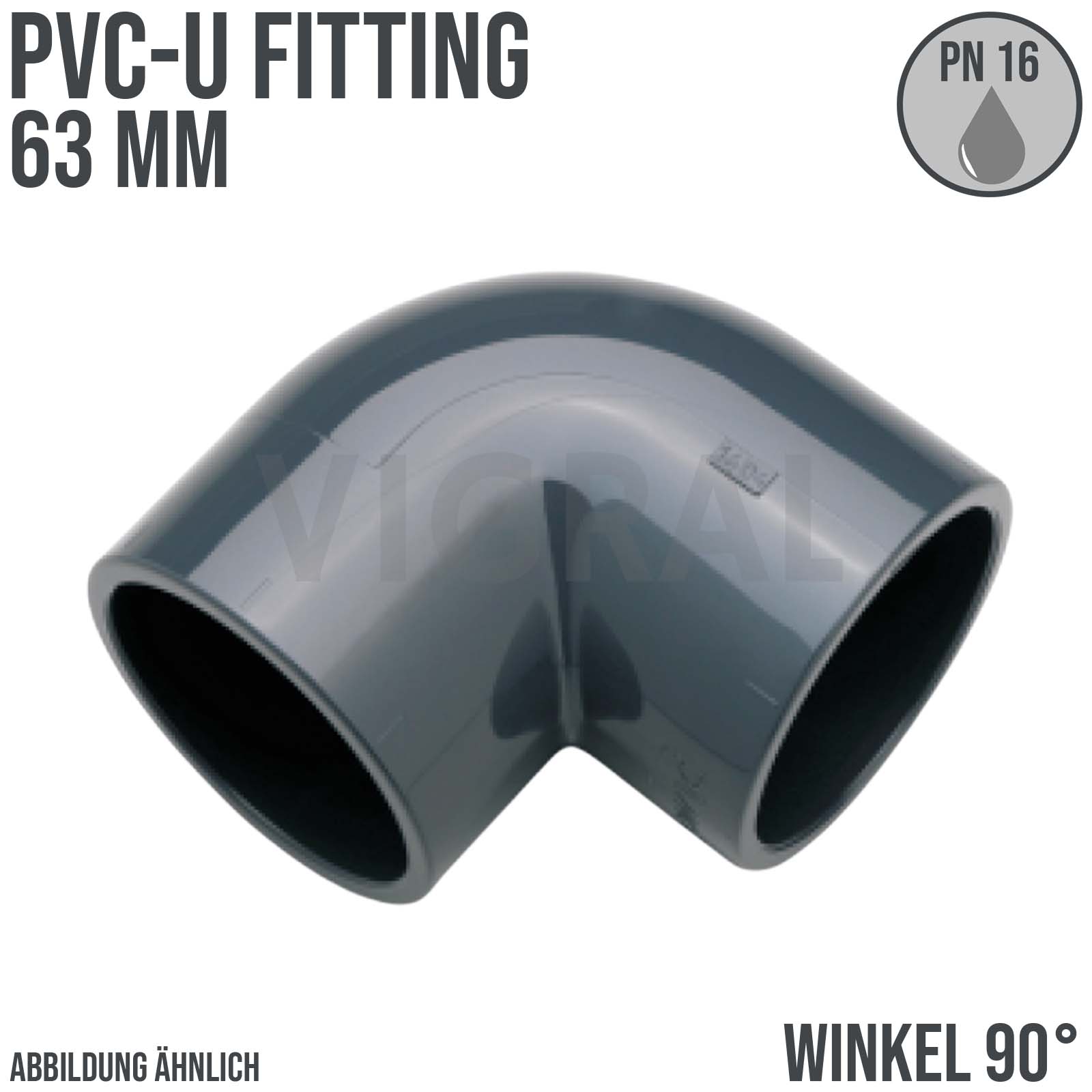 63 mm PVC Klebe Fitting Winkel 90° Muffe Verbinder - PN 16 bar