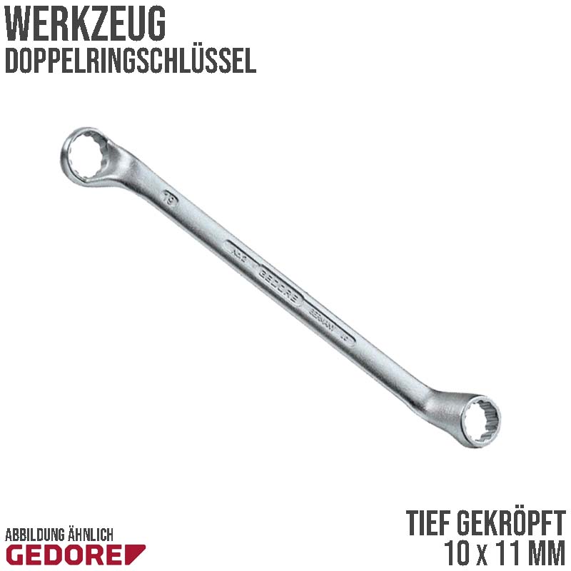 10 x 11 mm mm Doppel Ring Schlüssel gekröpft Vanadium Stahl verchromt Gedore red Line ECO