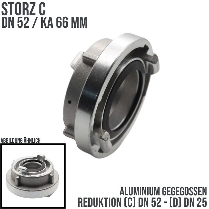 STORZ C DN 52 KA 66 auf D DN25 Reduktion Reduzierung Adapter Kupplung Schlauch Aluminium - PN 10 bar