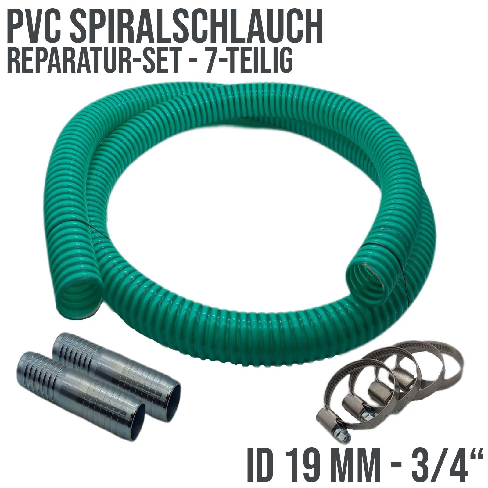 Schlauch Reparatur Set PVC Spiralschlauch grün Verlängerung 19 mm (3/4") - 7-teilig