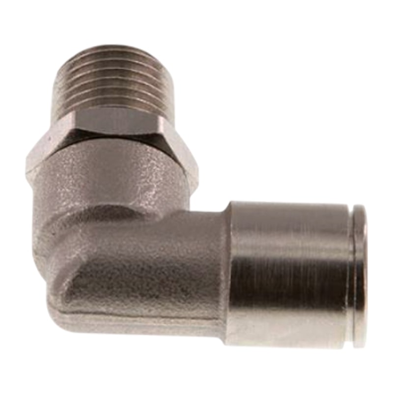12 mm x 3/8" Pneumatik Steck Verbinder Winkel 90° kurz IQS MSV Messing Außengewinde konisch - PN 16 bar