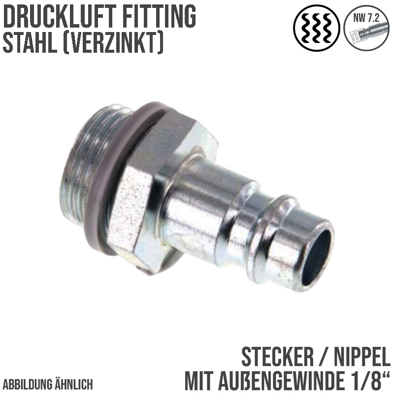 1/8" Druckluft Stecker Nippel Einsteck Anschluss Stahl verzinkt NW 7,2 mit Innengewinde AG - PN 35 bar