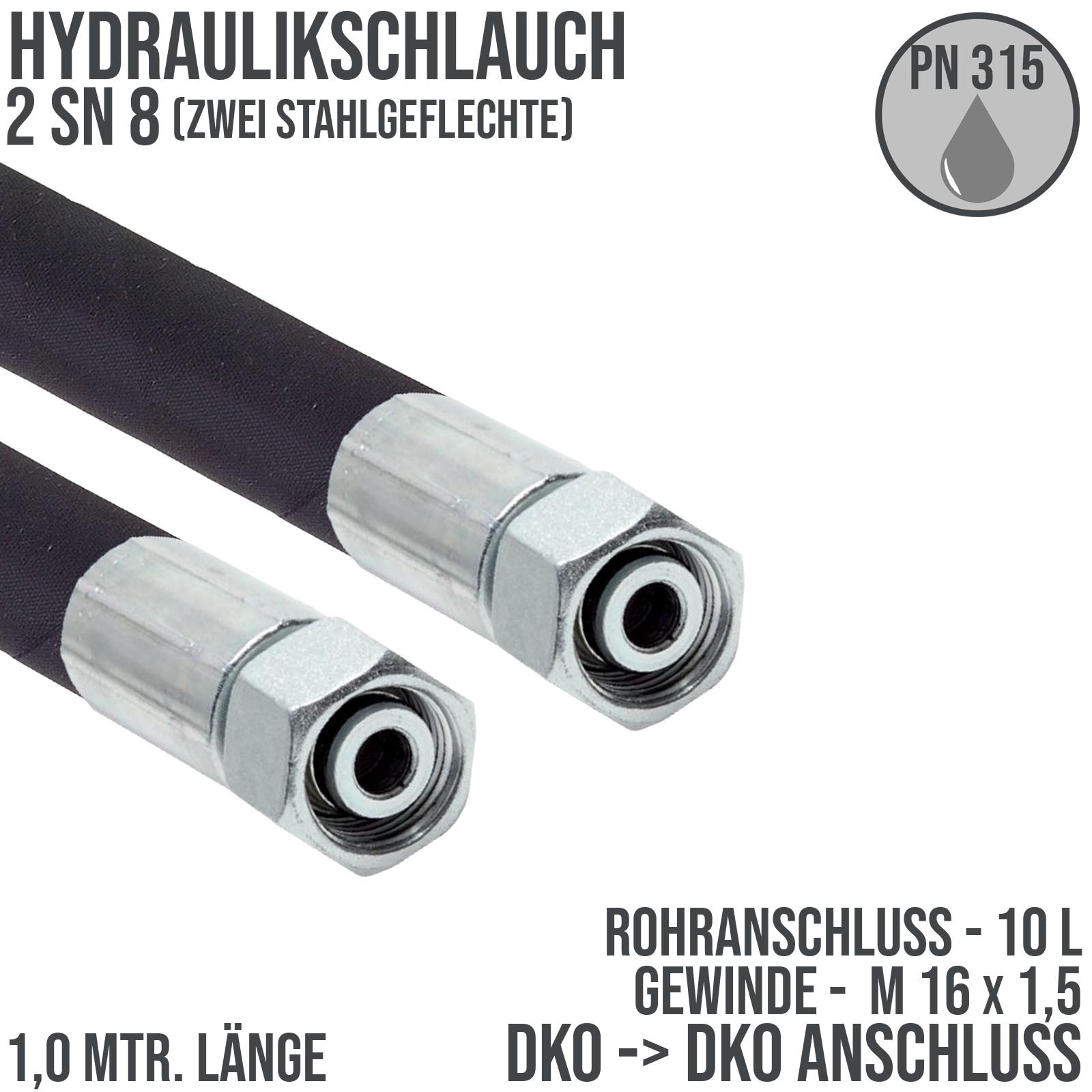 Hydraulikschlauch DN 8 2SN8 - 10 L DKO auf DKO Anschluss IG (M 16 x 1,5) - 1000 mm